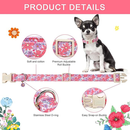 Unique style paws Dog Collar Plastic Buckle with Pendant Puppy Collar for Spring Summer Purple Flower for Small Medium Large Boys Girls Dogs