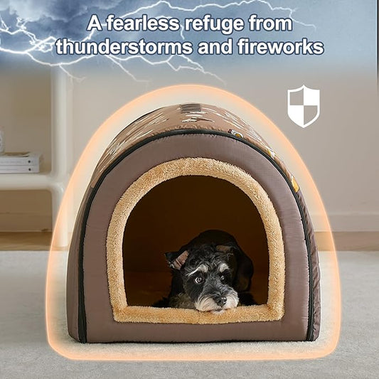 Jiupety Indoor Dog House, 2-in-1 Portable Foldable House Bed with Cover, Pet Tent & Cave Bed for Medium Dogs, XL(28"×21"×19"), Up to 40 Lb, Brown