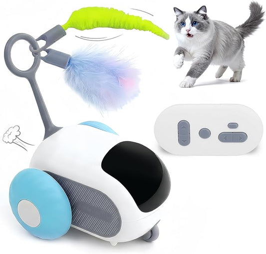 Interactive cat Toy, Rechargeable, Automatic Moving Kitten Toy, New Type of cat Toy with Tail, Touch-Activated Kitten Toy for Play, Suitable for Indoor Boredom Relief for Adult Cats (Blue)