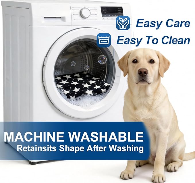 Washable Dog Bed Mat With Anti-Slip Bottom, Deluxe Plush Memory Foam Crate Pad & Waterproof Outdoor Kennel Mat For Dogs & Cats-Durable Crates Beds, Large Medium Small Puppy Size 30" x 20",Blue