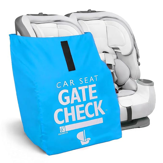 J.L. Childress Gate Check Travel Bag for Car Seats - Car Seat Travel Bag for Airplane, Includes AIRTAG Holder, Fits All Baby Carriers, Infant Carriers & Child Booster Seats - Neon Blue