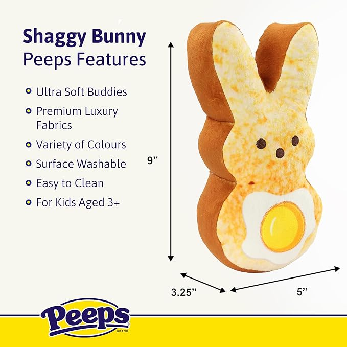 Animal Adventure | 9" Hash Browns Brunch Shaggy Bunny Peeps Plush | Easter Basket Stuffed Animals for Kids | Marshmallow Candy | Huggable Soft Plushie Stuffers Buddy Toy | Collectable Gifts | Aged 3+