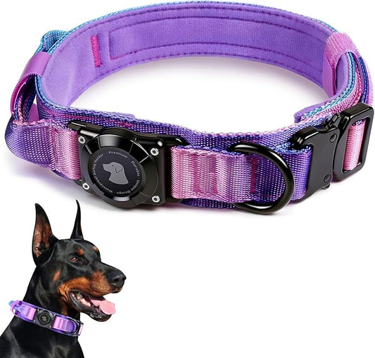 2026 Upgrade Waterproof AirTag Dog Collar, Military Tactical Dog Collar with AirTag Holder, Comfortable Control Handle and Metal Buckle, GPS Dog Collar Holder for Medium to Large Dogs (90s Retro,XL)