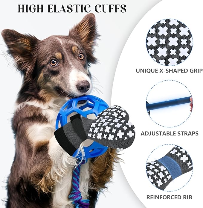 Non-Slip Dog Socks for Hardwood Floors Anti Slip Double-Sided Grippy Socks for Senior Dogs to Prevent Licking Paws, Scratching & Hot Pavement Premium Dog Paw Protector with Grippers Grey L