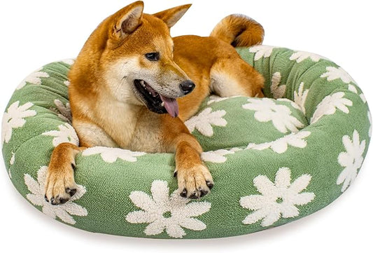 31 Inch Calming Dog Bed for Medium Dogs, Round Anti-Anxiety Warm Bed, Soft Cozy Anti-Slip Donut Washable Pet Bed, Fits up to 50 lbs Pets