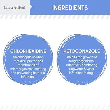 Chew + Heal Labs Medicated Dog Paw Spray - 8 oz Advanced Chlorhexidine Hot Spot Treatment Spray with 1% Ketoconazole 2% Chlorhexidine for Dogs - Good for All Breeds - Made in the USA