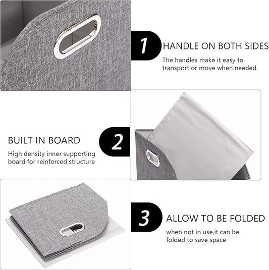 Geyecete Big Dog Toys Storage Bins Canvas Foldable Fabric Trapezoid with metal handles pet Baskets,Storage Bin Large toy box Organizer-Gray