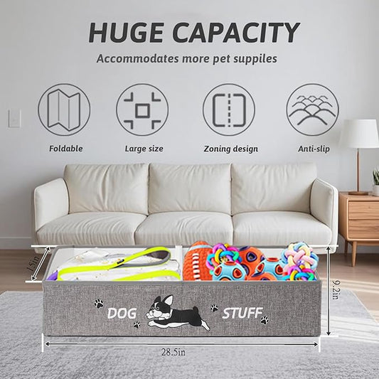 Large Dog Toy Basket with Handles, 28.5" Collapsible Multi-Purpose Hard Board Dog Toy box, Clothes, Cute for Living Room Area (Grey,Cream)