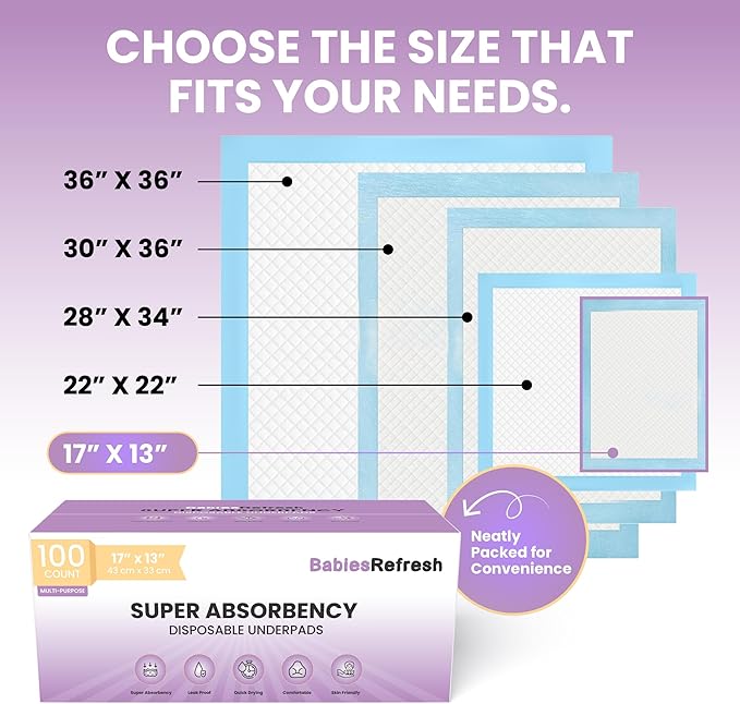 100 Count Super Absorbency Small 17” x 13” Disposable Underpads, Leakproof Quick Drying for Multi-use for Babies, Puppy Pads and Adults, Chucks, Disposable Diaper Changing Pad for Baby, Blue