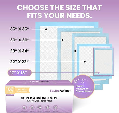 100 Count Super Absorbency Small 17” x 13” Disposable Underpads, Leakproof Quick Drying for Multi-use for Babies, Puppy Pads and Adults, Chucks, Disposable Diaper Changing Pad for Baby, Blue