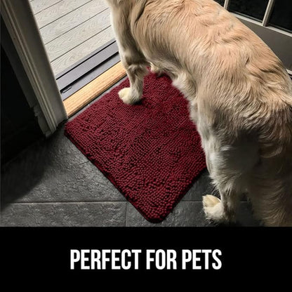 GORILLA GRIP SoakSTOPPER Dog Door Mat, Machine Washable Rug Absorbent Doormat Captures Moisture Mud Dirt, Quick Dry Soft Chenille Entryway Rugs Indoor Entrance Mats for Dog Paws, 24x17 Burgundy