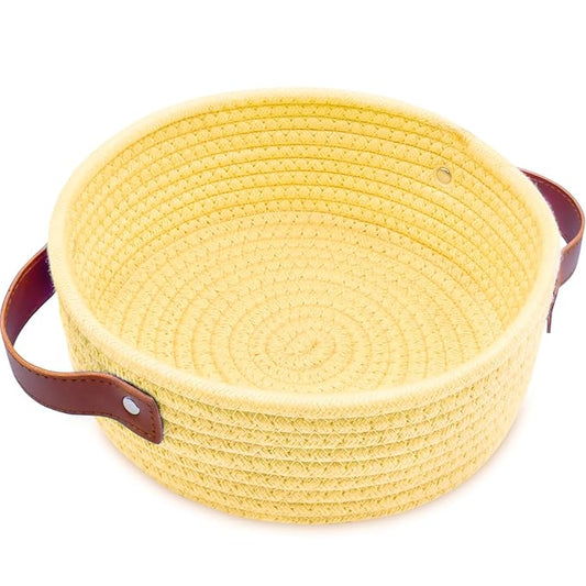 ABenkle Small Storage Basket, Mini Cotton Rope Storage Bin, Cute Tiny Shelf Baskets, Boho Decorative Toy Organizer for Nursery, Spa, Empty Gift Basket - XS, Yellow