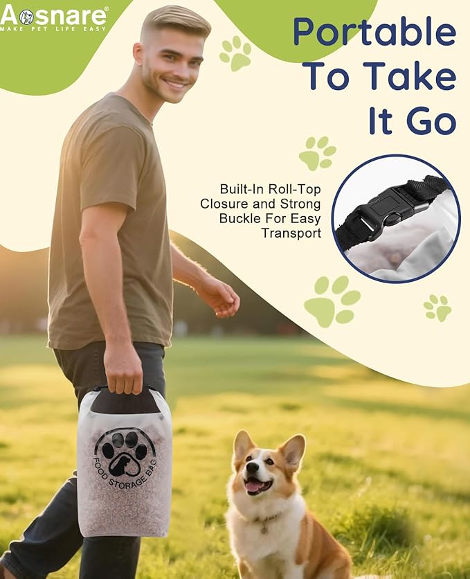 25 Cups Pet Food Storage Bag for Travel - Transparent Leak-Proof Dog Food Container with Roll-Top Closure, Keeps Kibble Fresh for Camping Trip, Dog Boarding, Weekend Getaways