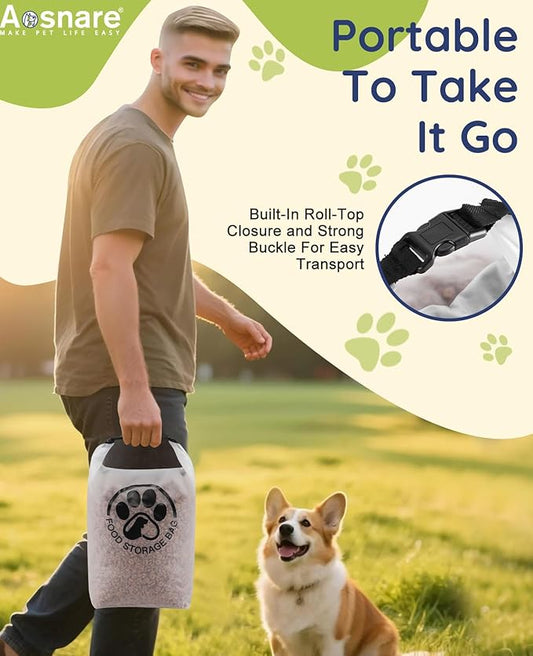 25 Cups Pet Food Storage Bag for Travel - Transparent Leak-Proof Dog Food Container with Roll-Top Closure, Keeps Kibble Fresh for Camping Trip, Dog Boarding, Weekend Getaways
