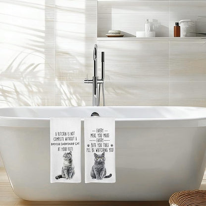 Funny British Shorthair Cat Kitchen Towels, British Shorthair Cat Mom Lady Lovers Gifts for Women Hand Towels, Pet Lover Gifts Dishcloths Dish Towel for Kitchen 16x24 Inches Set of 2