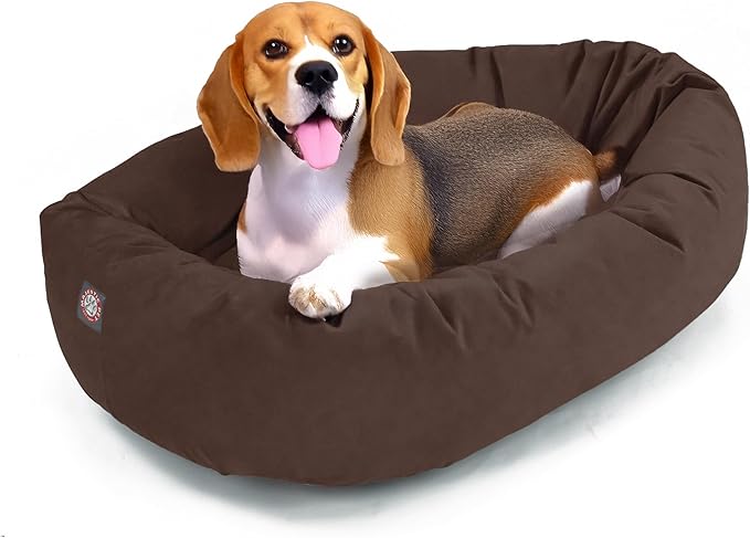 Majestic Pet 32 Inch Suede Calming Dog Bed Washable – Cozy Soft Round Dog Bed w/Spine Support for Dogs to Rest Head - Fluffy Donut Dog Bed 32x23x7 (Inch) - Round Pet Bed Medium – Chocolate (2025)