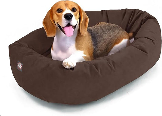 Majestic Pet 32 Inch Suede Calming Dog Bed Washable – Cozy Soft Round Dog Bed w/Spine Support for Dogs to Rest Head - Fluffy Donut Dog Bed 32x23x7 (Inch) - Round Pet Bed Medium – Chocolate (2025)