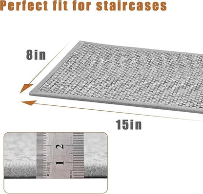 Natural Linen Stair Treads for Wooden Steps Indoor,8" X 30" (7 in Pack) Carpet Stair Treads for Wood Stairs, Machine Washable Stair Runners for Kids Elders and Pets,Ash Grey