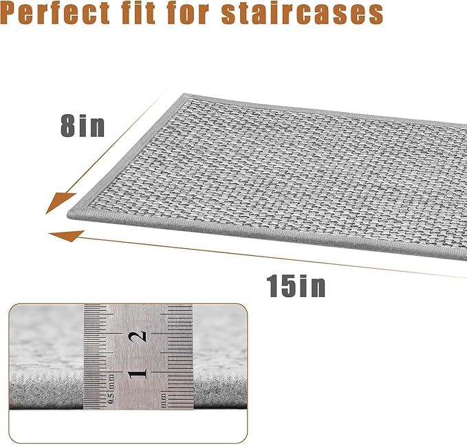 Natural Linen Stair Treads for Wooden Steps Indoor,8" X 30" (4 in Pack) Carpet Stair Treads for Wood Stairs, Machine Washable Stair Runners for Kids Elders and Pets,Ash Grey