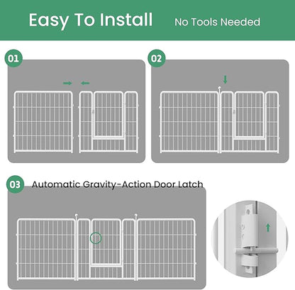 HealSmart Dog Playpen Indoor, Puppy Playpen Indoor Outdoor for Yard, Camping, RV, 24" Height 16 Panels Heavy Duty Dog Pen for Puppies/Small Dogs, White