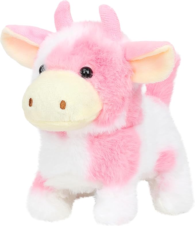 Easfan Walking Pink Cow Interactive Electronic Pet Plush Toy with Sounds and Movements Hopping Moving Educational Plush Toy Easter Birthday Gifts for Kids Girls, 7'',Pink