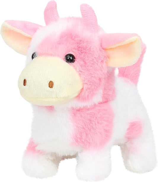 Easfan Walking Pink Cow Interactive Electronic Pet Plush Toy with Sounds and Movements Hopping Moving Educational Plush Toy Easter Birthday Gifts for Kids Girls, 7'',Pink