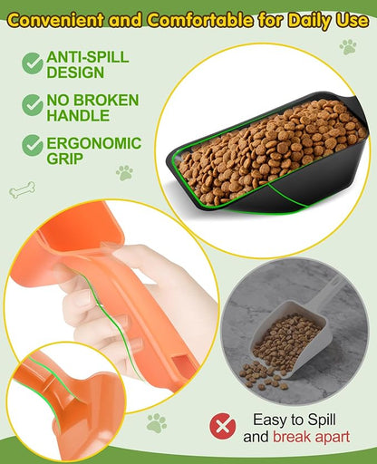 2 Pack Dog Food Scoop with 1 Cup and 2 Cup Capacity, Plastic Pet Food Measuring Scoops with Clear Measurement Lines for Dogs, Cats & More,Dishwasher safe (Orange and Black)