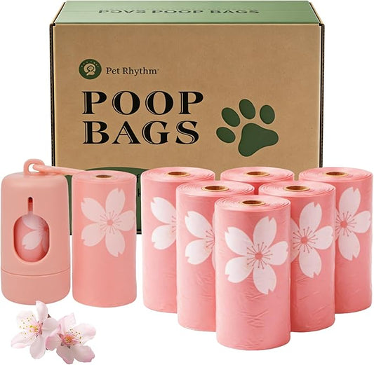 Cherry Blossom Scented Dog Poop Bags - 120 counts Pink Pet Waste Bags with Dispensers, Extra Large 13x9 Inch Leak-Proof Fragrance Bags for Dogs Walking and Cat Litter