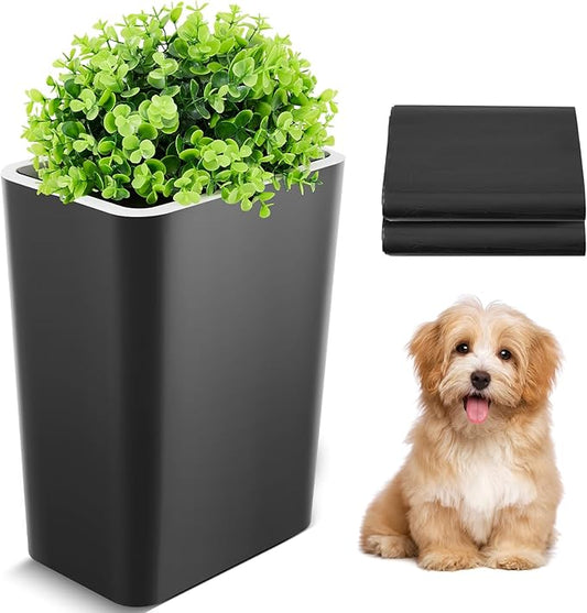 Jingmore Dog Poop Trash Can Outside 2.64 Gal/10 L Plant Styled Dog Waste Trash Can with Lid 50 Pcs Plastic Waste Bags Outdoor Indoor Poop Container Slim Garbage Bin for Yard Garden Pet (Black)