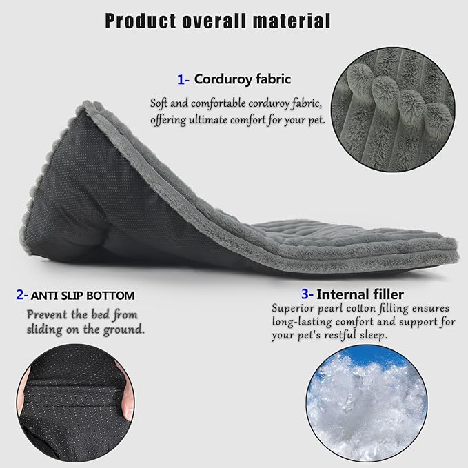 Dog Beds Crate Pad for Medium to Large Dogs Ultra Soft Dog Mat for Crate or Cage 36 Inch Washable and Anti-Slip Fluffy Flat Kennel Pad for Pets Cozy Sleeping Mattress Cushion,35" x 23",Grey