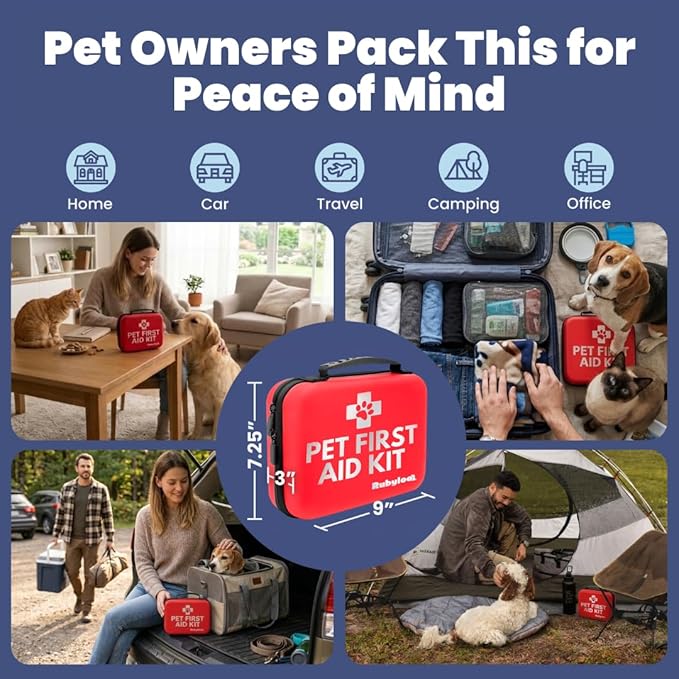 Dog First Aid Kit 2-Pack – Vet-Approved Pet First Aid Supplies for Dogs & Cats in Emergencies – Pet First Aid Guide, Tick Remover, Slip Leash & Medical Essentials for Home, Camping, Car, Travel