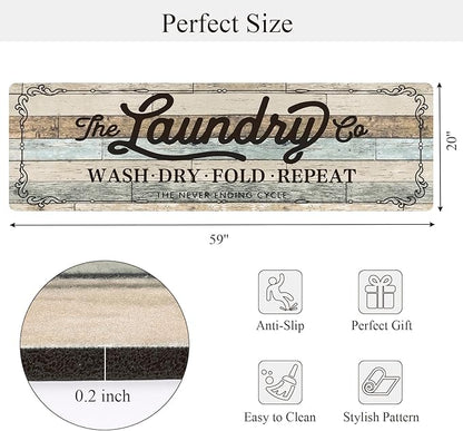 Pauwer Laundry Room Rug Runner 20"x60" Waterproof Rubber Laundry Mat Non Slip Kitchen Mats for Floor Washable Floor Mat Runner Rug for Farmhouse Mudroom Washroom Bathroom Decor