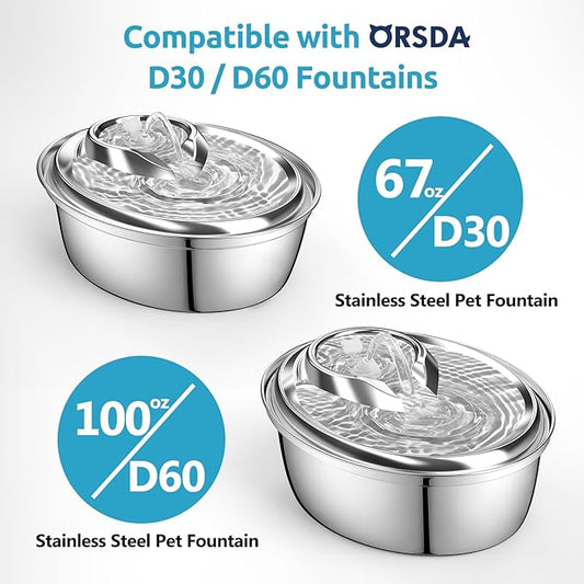 ORSDA Cat Water Fountain Pump for D30 / D60 Fountain, Water Pump Replacement No LED Light, Pet Water Fountain Motor Replacement for Stainless Steel Cat Dog Water Dispenser (Water Pump)
