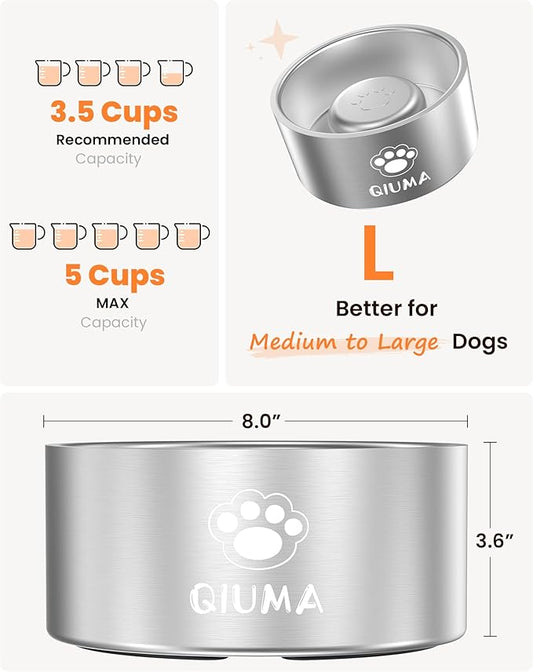 Slow Feeder Dog Bowls Stainless Steel, Food-Grade 304 Dog Slow Feeder Bowl 3.5 Cups Capacity, Heavy Duty Double-Layer with Non-Slip Base, Pet Puzzle Bowl for Medium & Large Dogs (Silver)