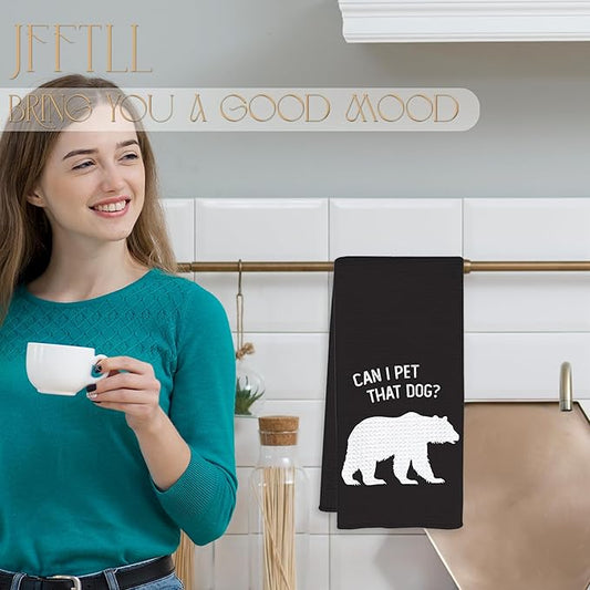 Funny Bear Kitchen Towels, Bear Gifts for Women Men Dish Tea Towels for Kitchen Decor, Can I Pet That Dog Wild Animal Decorative Hand Towel for Bathroom Decor, 16x24 Inch