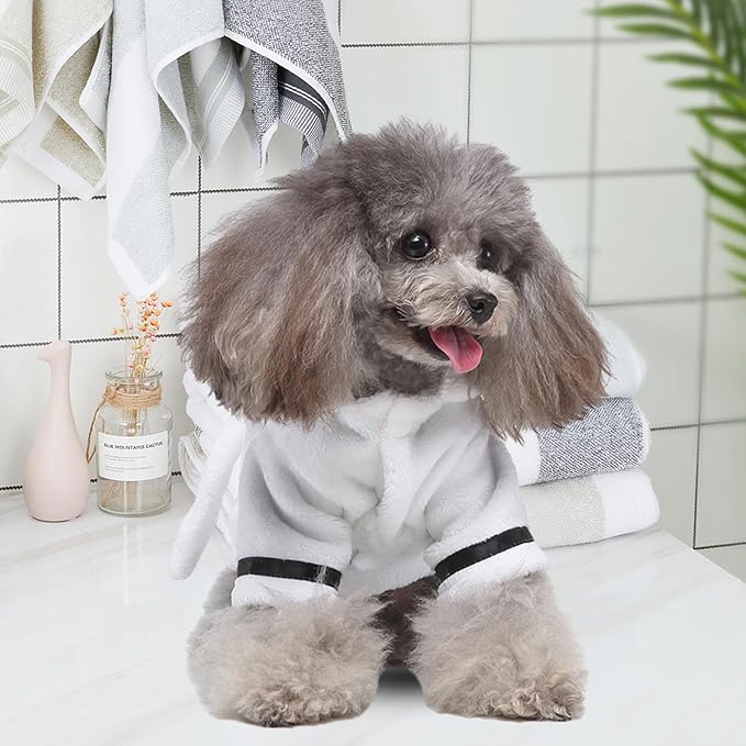 Petyoung Pet Bathrobe Dog Thickened Hooded Bathrobe Quick Drying and Super Absorbent Dog Bath Towel Soft Pet for Puppy Small Dogs Cats(White/S)