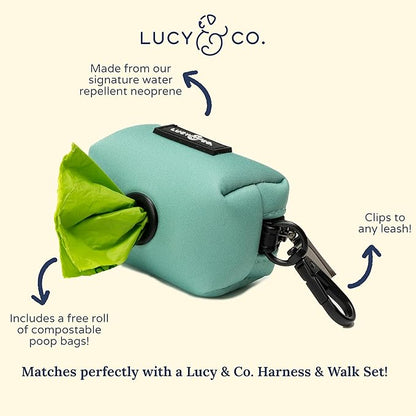Lucy & Co. Dog Poop Bag Holder - Leak Proof Dispenser with Leash Attachment - Easy Refills - Hygienic Pet Poop Pickup - Green Outdoor Plaid