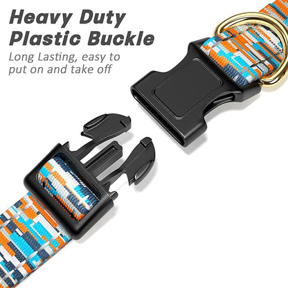 Reflective Dog Collar for Large Dogs, Cute Boho Adjustable Heavy-Duty Nylon Puppy Collar for Boy and Girl Female, Soft Pet Accessories with Quick Release Buckle, Colorful Spliced