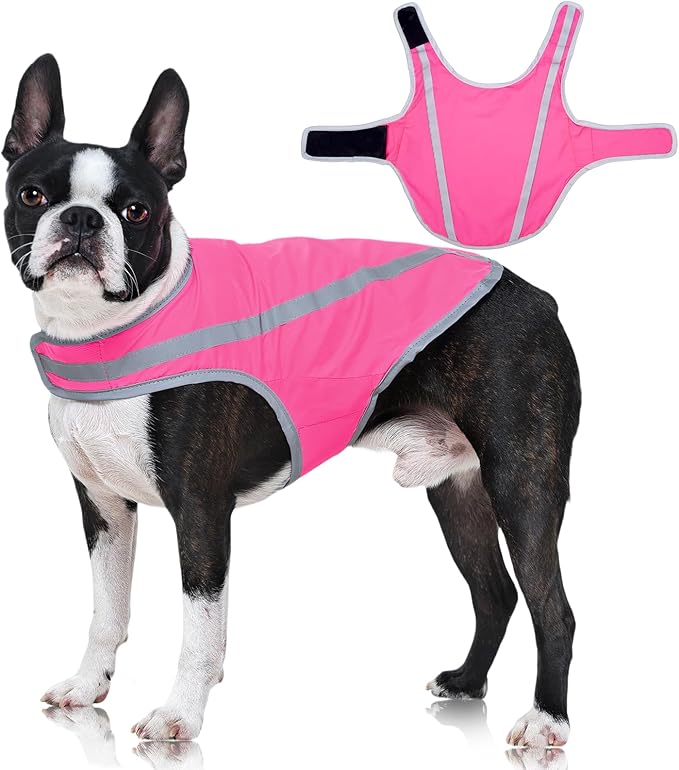 FUAMEY Dog Reflective Vest for Medium Dogs,Dog Hunting Vest High-Visibility Dogs Safety Vest for Night Walking Water-Resistant Service Pet Gear Adjustable Outdoor Activities Pink M