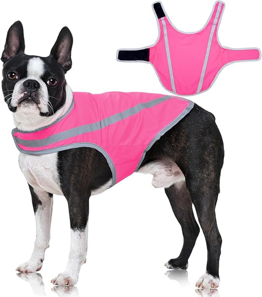 FUAMEY Dog Reflective Vest for Medium Dogs,Dog Hunting Vest High-Visibility Dogs Safety Vest for Night Walking Water-Resistant Service Pet Gear Adjustable Outdoor Activities Pink M