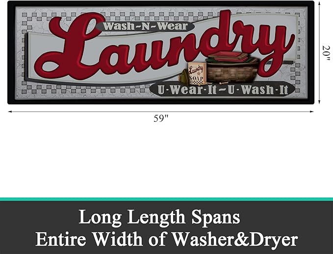 Pauwer Laundry Room Rug Runner 20"x60" Waterproof Rubber Laundry Mat Non Slip Kitchen Mats for Floor Washable Floor Mat Runner Rug for Farmhouse Mudroom Washroom Bathroom Decor