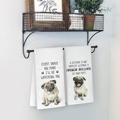 Funny Pug Kitchen Bathroom Towels, Gifts for Pug Lovers Women Dish Tea Towels, Dog Mom Dad Lovers Owner Gifts for Women Men Decorative Hand Towels for Kitchen Decor, 16x24 Inch Set of 2