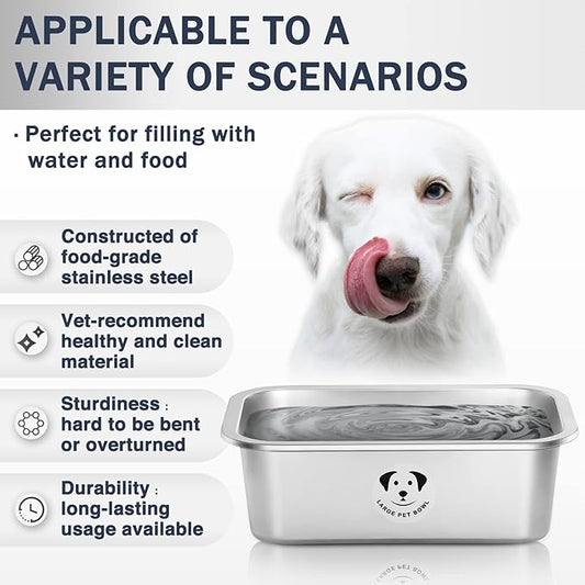 Stainless Steel Dog Bowls for Large Dogs, 0.85 Gallons High Capacity Metal Food Dog Bowls Extra Large Water Bowl for Dogs