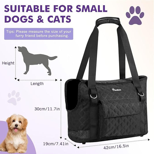 Pawaboo Dog Purse Carrier for Small Dogs with Pocket, Lightweight Dogs and Puppies Tote Bag Carrier, Dog Carriers Soft Sided for Puppy Cat Rabbit, Shopping Travel Puppy Carriers Under 11 LBS, Black