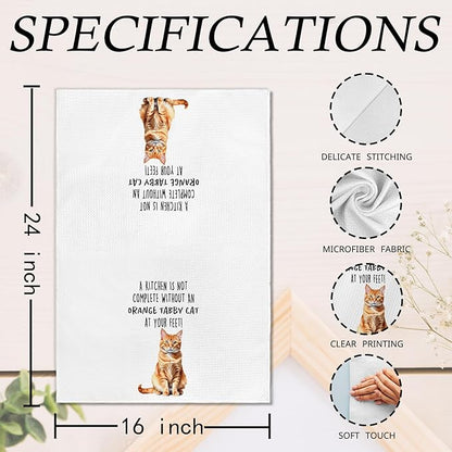 Funny Orange Tabby Cat Kitchen Towels, Orange Cat Mom Lady Lovers Gifts for Women Hand Towels, Gifts for Pet Lovers Dishcloths Dish Towel for Kitchen 16x24 Inches Set of 2