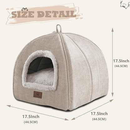 Cat Beds for Indoor Cats - Cat House Cats Tent with Removable Washable Cushioned Pillow, Soft and Self Kitten beds,Pet Bed(Large,Beige)