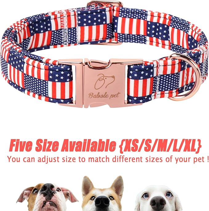 4th of July Dog Collar - US Flag Patriotic Dog Collars for Medium Dogs, Adjustable Independence Day Stars & Stripes American Flag Collar M