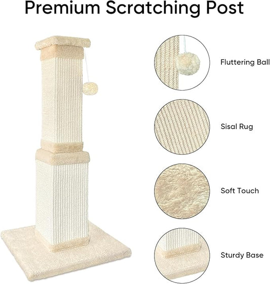 AGYM Cat Scratching Post for Large Cats, Cat Scratcher for Indoor Cats Adults, Sturdy Sisal Scratch Post to Protect Furniture, 32 Inch, Beige