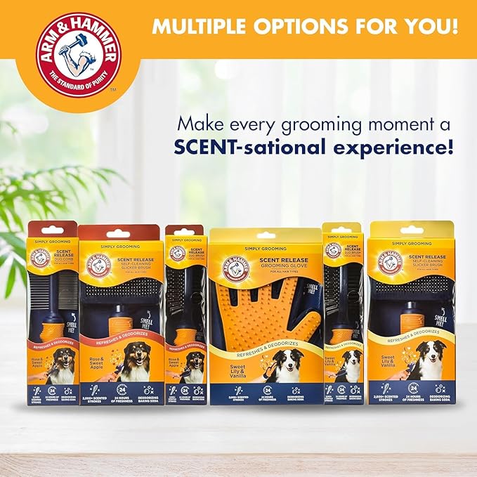 Arm & Hammer Deodorizing Slicker Brush for Dogs with Fragrance Transfer Technology – Scented Self-cleaning Dog Brush - Dog Grooming Brush for Shedding, Sweet Lily & Vanilla Scent - 2 Pack