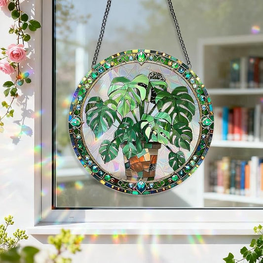 8 Inch Sun Catchers Indoor Window, Acrylic Rainbow Suncatcher Window Hanging Decoration for Living Room Bedroom Summer Home Balcony Ornaments Decoration (64 Leaf)